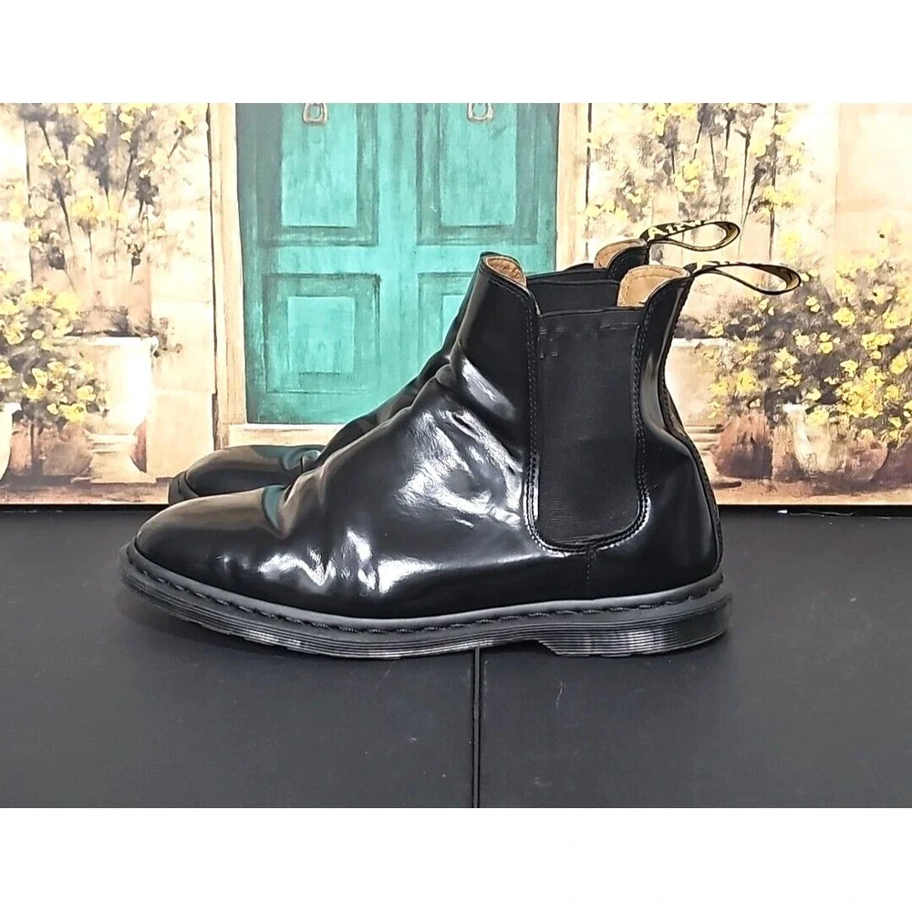 Dr. Martens Graeme II Black Polished Leather Chelsea Mens Size 10 M Ankle Boots